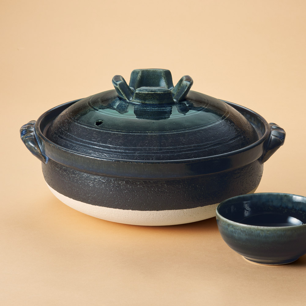 Clay Pot For Japanese Sukiyaki Nabemono Fondue Donabe Kuro Uwagusuri