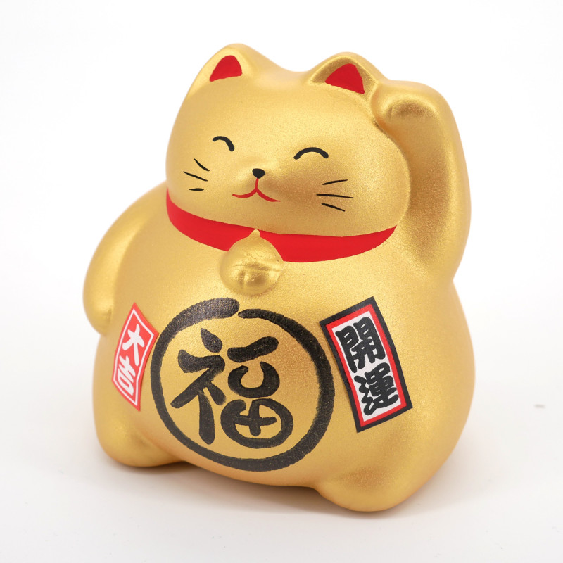 Chat Tirelire Porte Bonheur Manekineko Japonais Fortune Doré