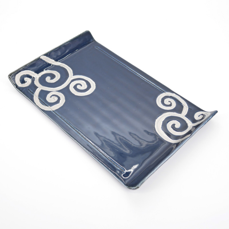 japanese curved rectangular blue plate wave RURI PLATINE ITCHINRYÔ