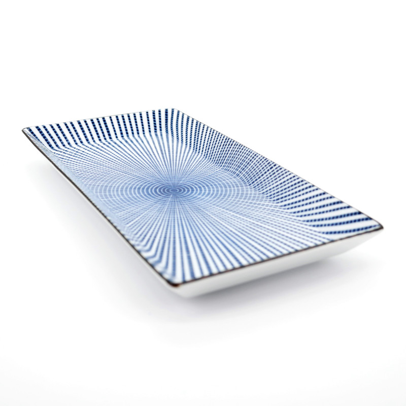 assiette rectangle 23,3cm lignes bleues SENDAN TOKUSA