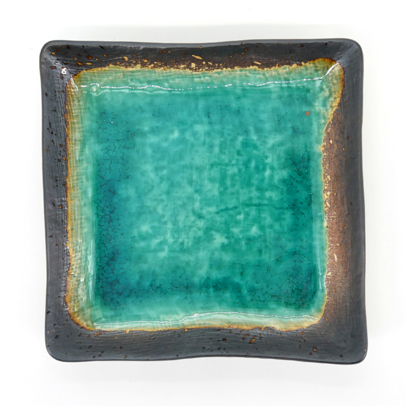 assiette carrée verte en céramique 18x18cm RYOKUSAI