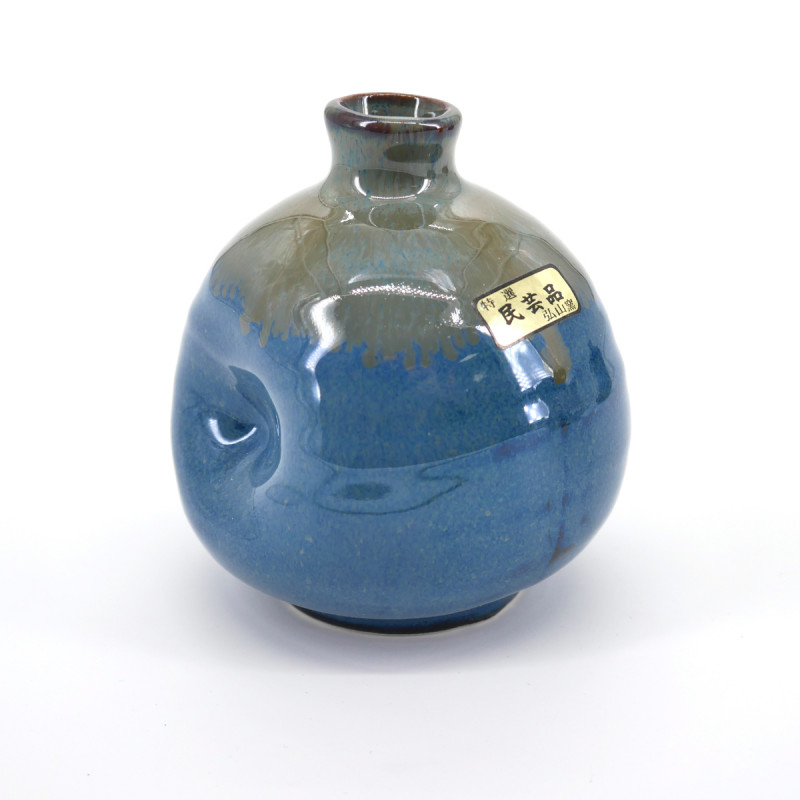 vase bleu beige soliflore japonais H9xØ8cm NAMAKORYÛ MINGEI HANABIN
