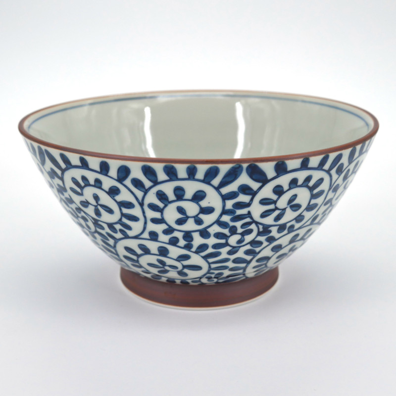japanese white râmen bowl Ø18cm with blue patterns TAKO KARAKUSA