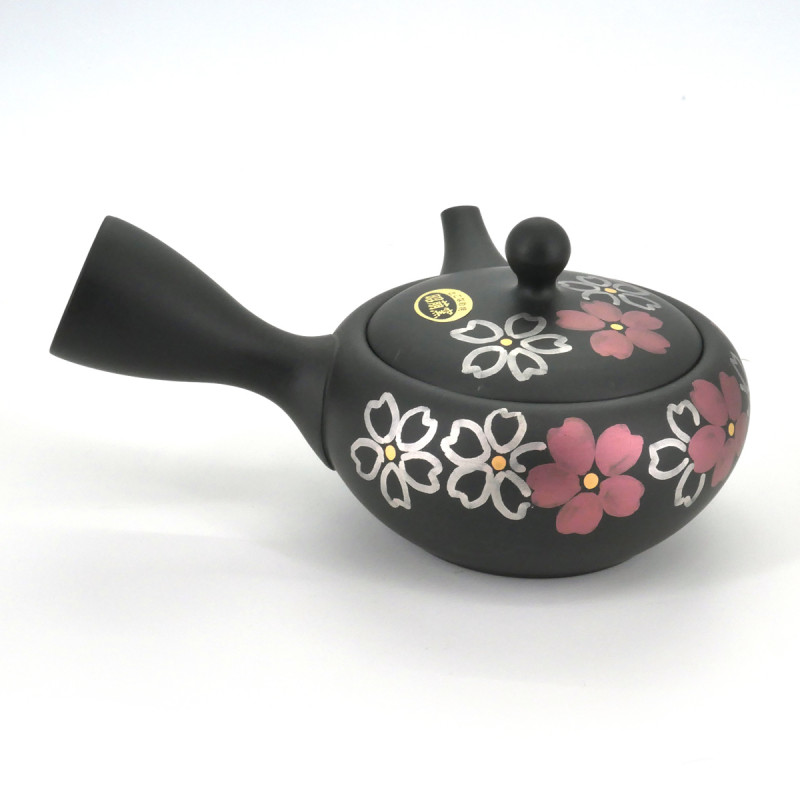 japanese black terracotta teapot with sakura flowers SYÔHÔ