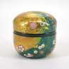 Japanese green golden teabox in metal SUZUKO HANAFUBUKI