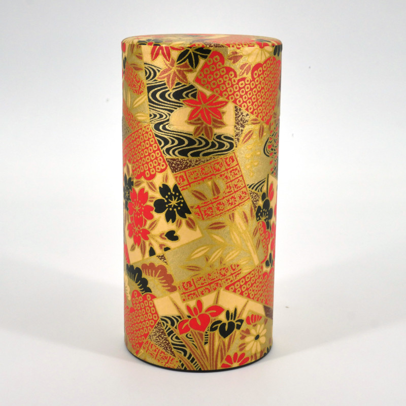 boîte à thé japonaise rouge dorée en papier washi KOGANE