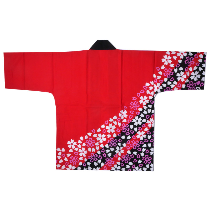 Japanese red cotton haori jacket for matsuri festival SAKURA