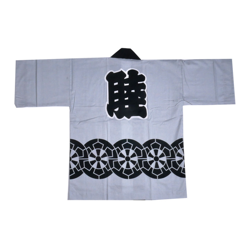 Japanese cotton grey haori jacket for matsuri festival wheel