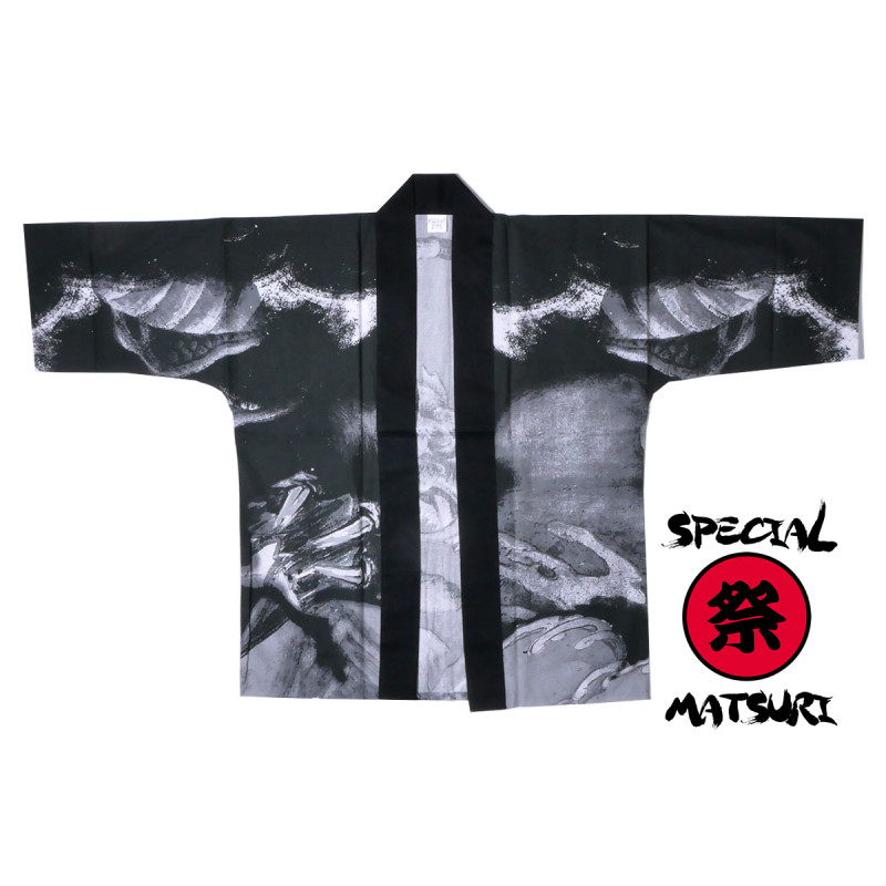 haori veste japonaise en coton gris pour festival matsuri dragon