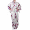 Japanischer weißer Kimono aus Baumwolle, TSURU PEONY, Kranich und Pfingstrose