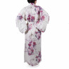 Kimono blanc traditionnel japonais pour femme grue et pivoine