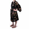 Japanese traditional black cotton happi coat kimono golden plum for ladies