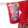 Kimono rosso tradizionale giapponese per le donne, UTAÔJO, poesie e principesse brillanti