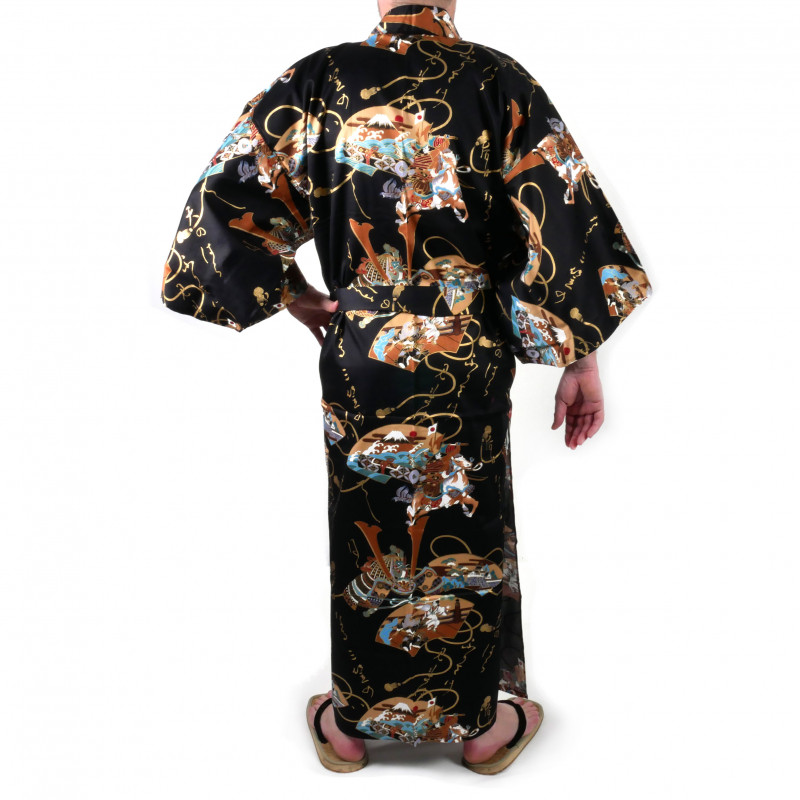 kimono yukata traditionnel japonais noir en coton samuraï pour homme