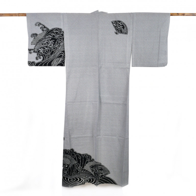 Japanese cotton prestige yukata for women NAMIZENSU black