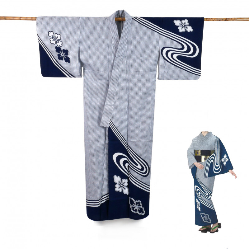 japanischer prestige yukata für frauen, HANASHIBORI, blau