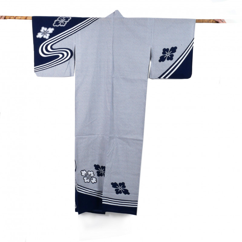 Yukata prestigio de algodón japonés para mujeres, HANASHIBORI, azul