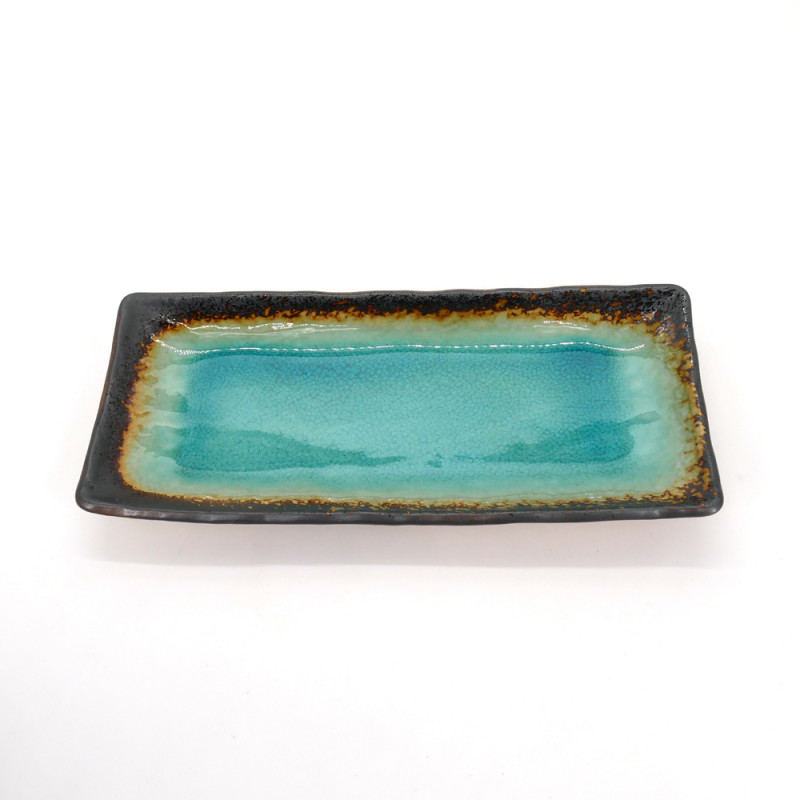 assiette rectangulaire japonaise en céramique, LAGOON, bleu turquoise