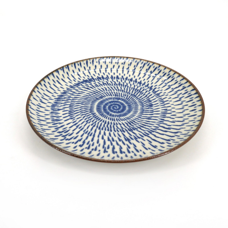 round japanese ceramic plate, OFUKE UZU, blue