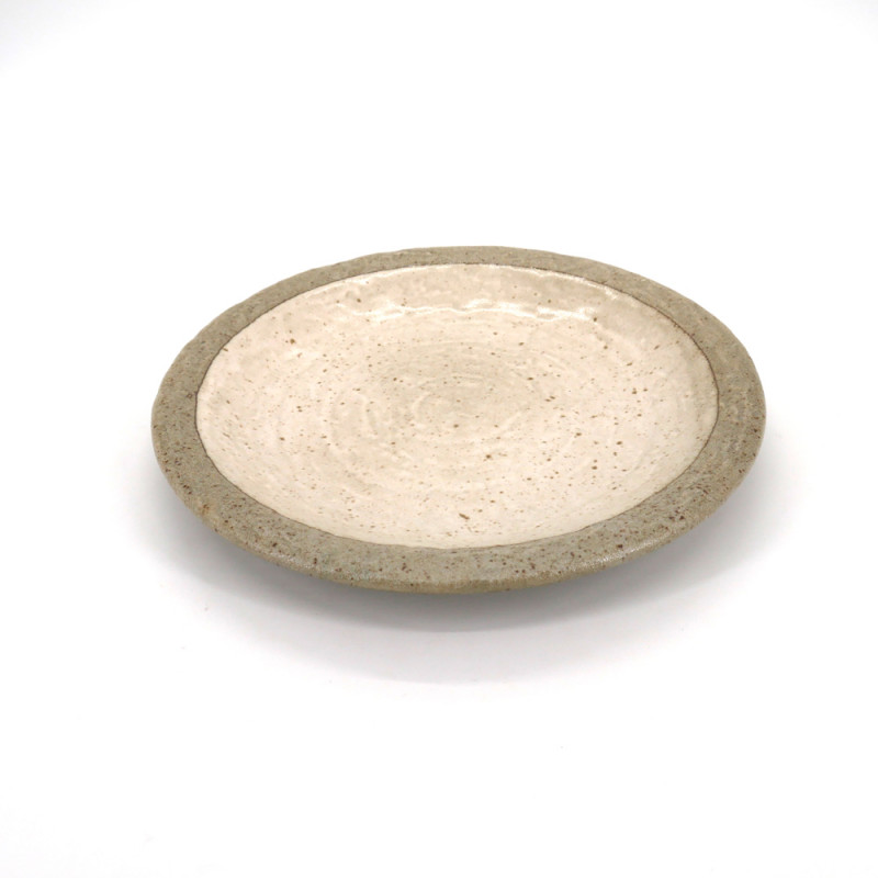 Japanische runde Keramikplatte, SHIRATSUYU, beige
