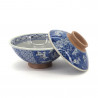 Japanische blaue Keramikschale mit Deckel, SHONZUI, blumen