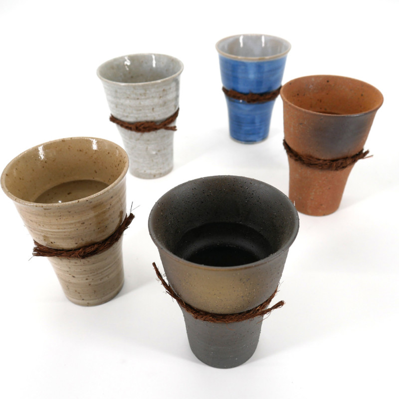 set of 5 Japanese ceramic mazagrans cups 5 colors IZAKAYA