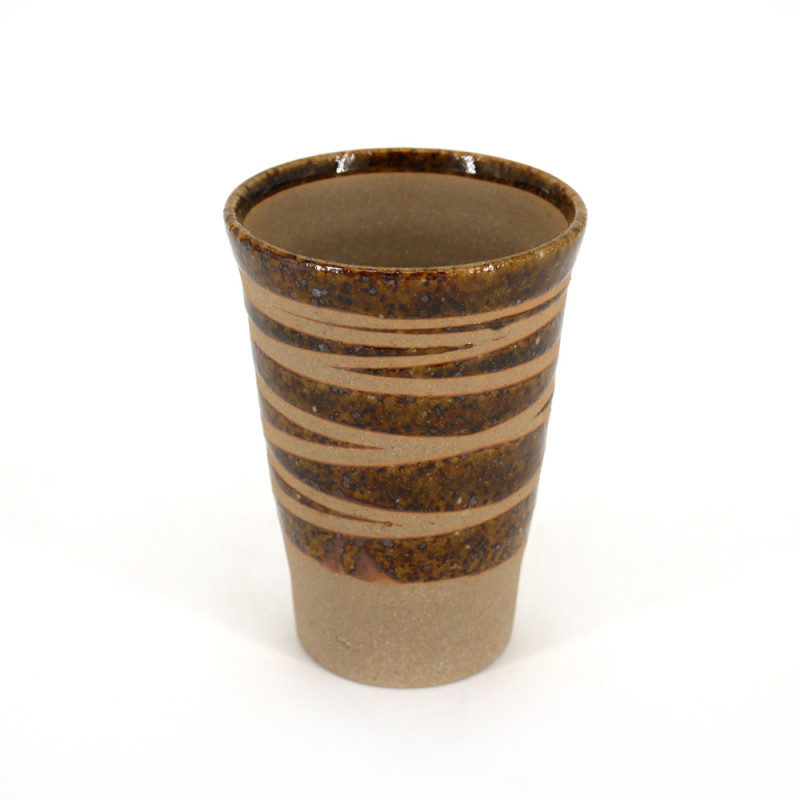 Grande tazza da tè giapponese marrone di ceramica 11cm, CHA, linee