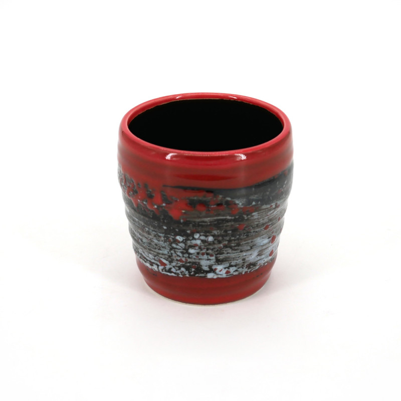 tazza da tè giapponese rossa di ceramica, HAKE pennello grigio