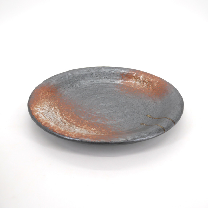 japanische runde platte aus keramik, AKISHINO, schwarz rost und weiß