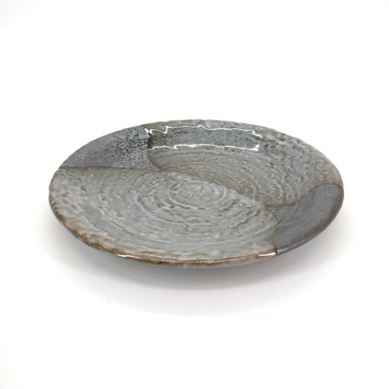 japanische runde platte aus keramik, YAMAGASUMI, grau