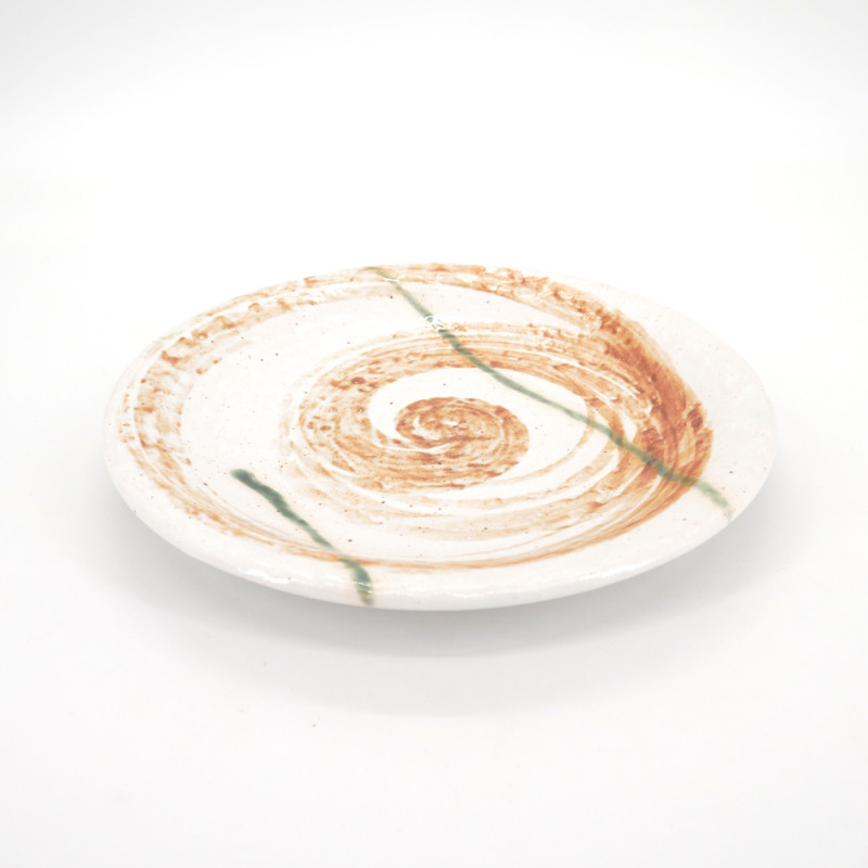 japanese white and orange round plate in ceramic, HISUI, whirlpool