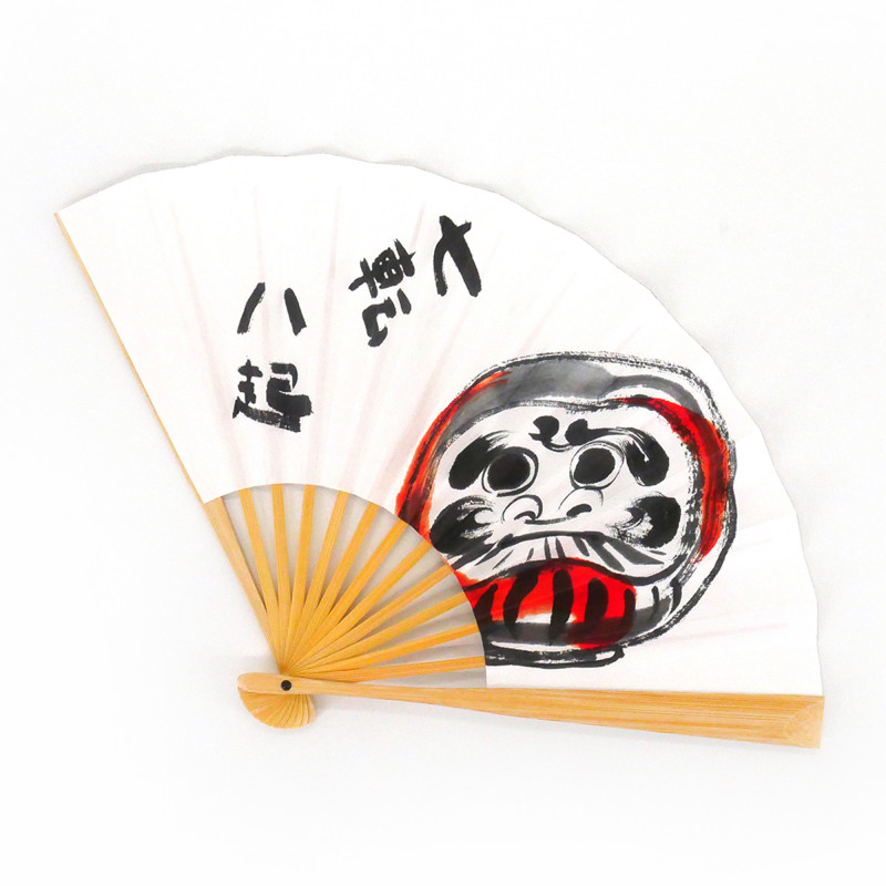 ventaglio giapponese in carta e bambù, DARUMA, portafortuna