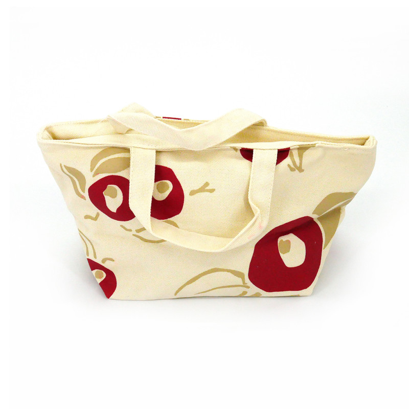 Japanische weiße Baumwoll-Einkaufstasche, 29.5x15.5cm rote blumen
