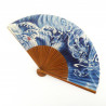 abanico japonés azul 22cm para hombre en papel y bambú, RYÛ, dragón