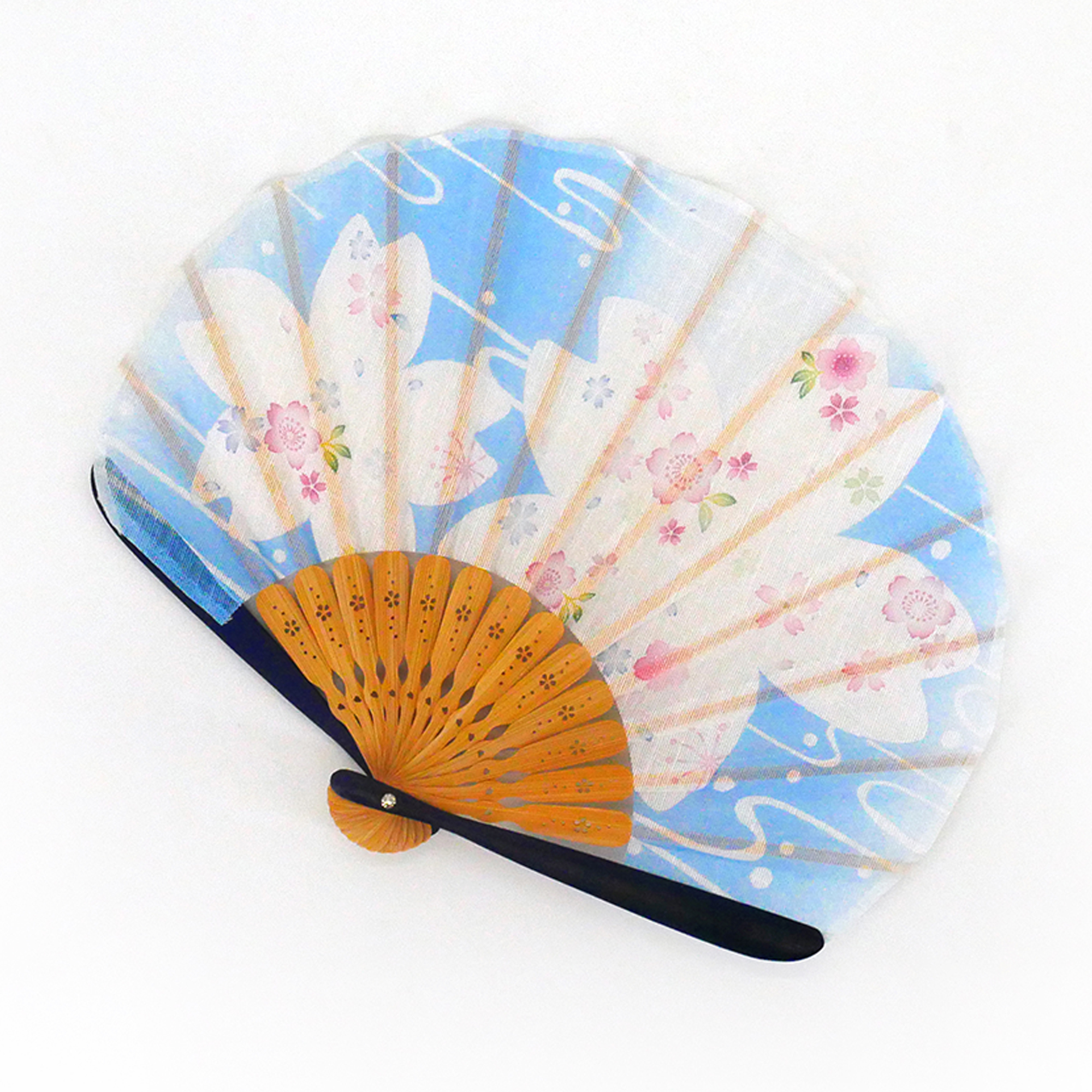 Éventail japonais non pliant uchiwa en papier et bamboo motif carillon  éolien, FURIN, 31x21,5 cm
