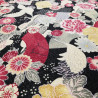 Black Japanese cotton fabric crane and flowers made in Japan width 110 cm x 1m