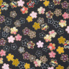 tissu noir japonais en coton fleurs de sakura fabriqué au Japon largeur 110 cm x 1m