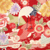 tissu rouge japonais en coton grues et fleurs fabriqué au Japon largeur 110 cm x 1m
