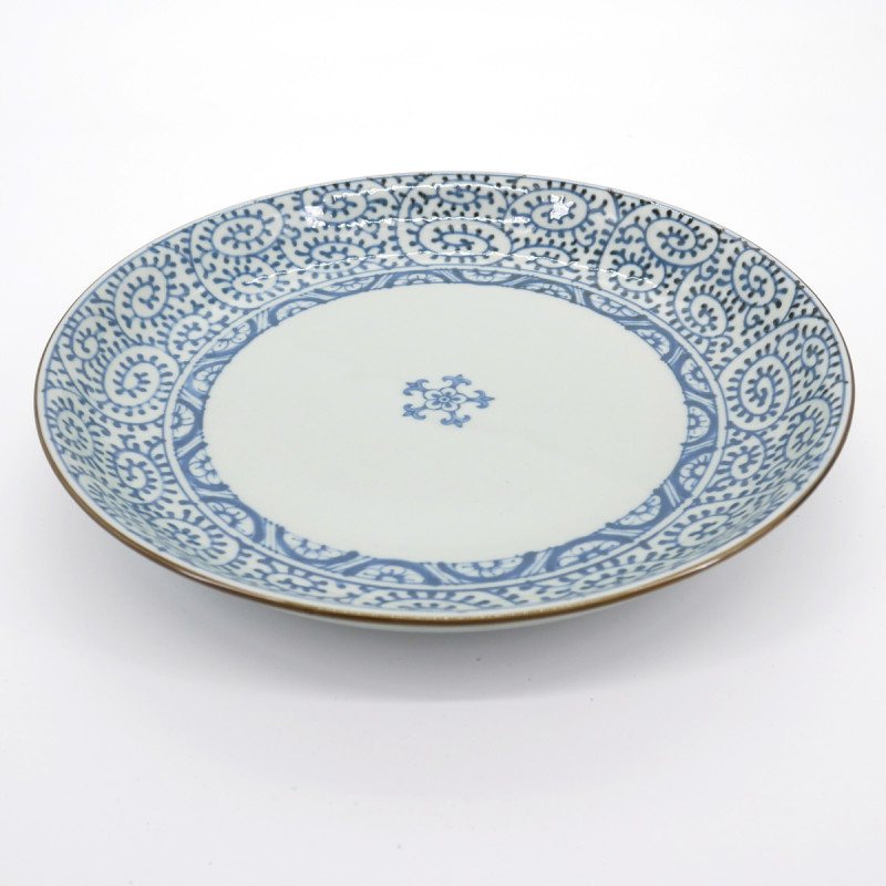 assiette blanche et bleue motifs japonais Ø26,5cm TAKO KARAKUSA