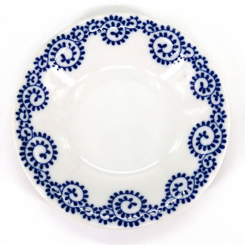 small round Japanese plate, TAKO KARAKUSA, white