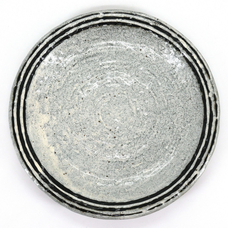 runde graue japanische Platte, BYAKUYA, schwarze Linien
