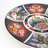 Japanese large-sized plate with colour patterns and flowers in ceramic GOSHOGURUMA