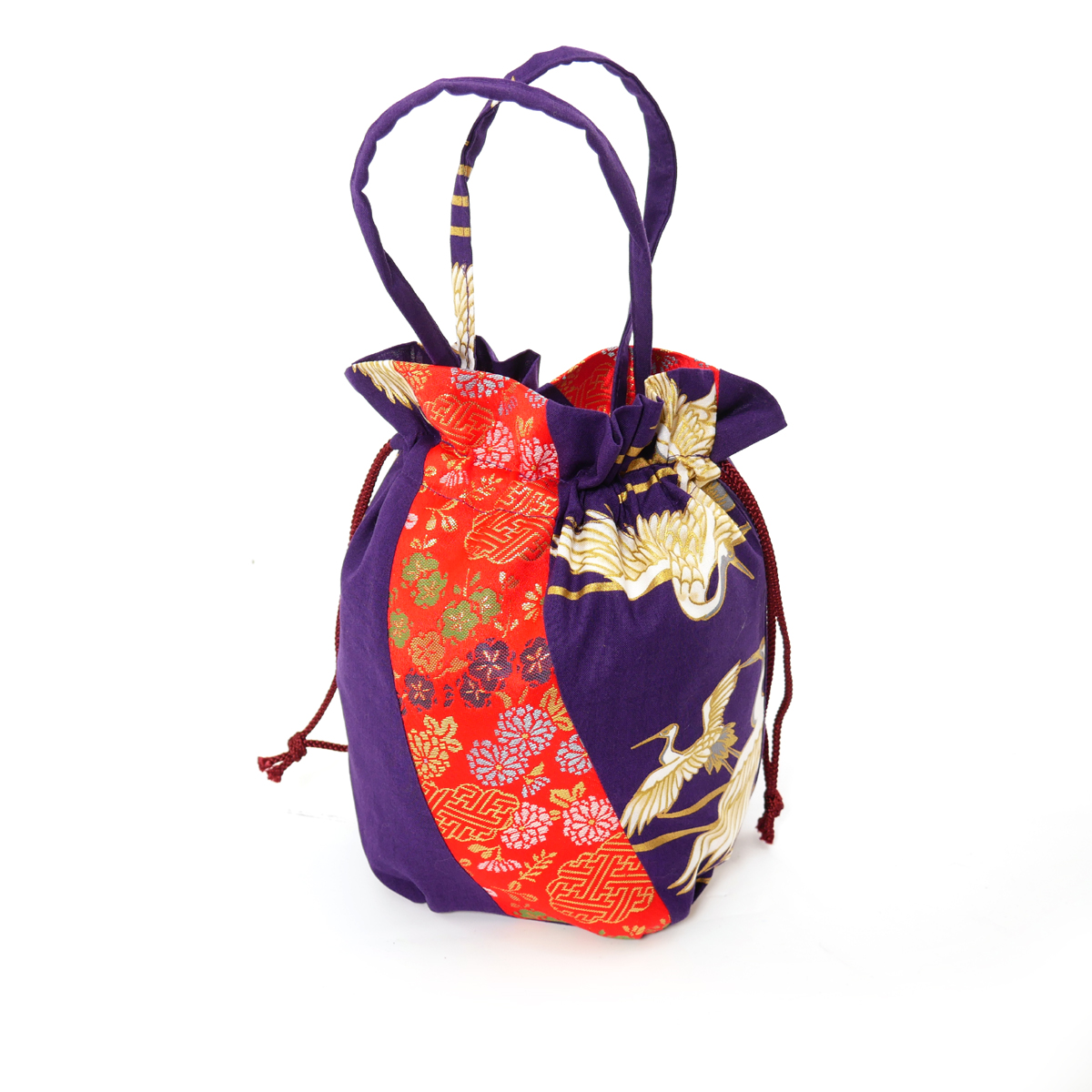 Japanese purple kimono bag in polyester cotton, POUCH, various patterns