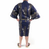 Happi traditional japanese blue kimono in cotton general kanji hideyoshi for men