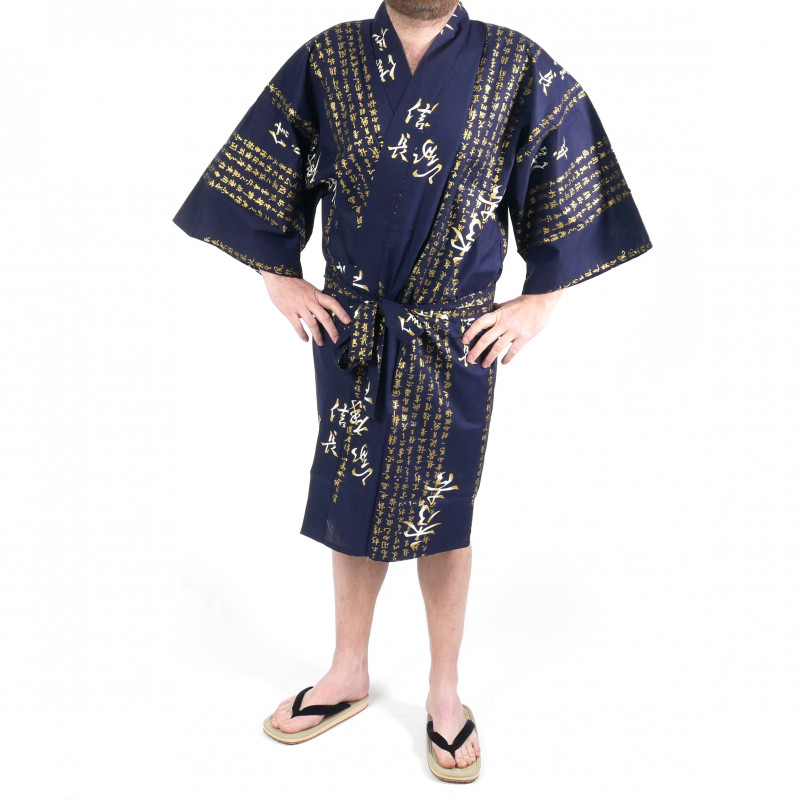 Happi traditioneller japanischer blauer Kimono in Baumwolle allgemeinem Kanji hideyoshi für Männer
