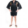 hanten kimono traditionnel japonais noir en coton, RYU Dragon pour homme