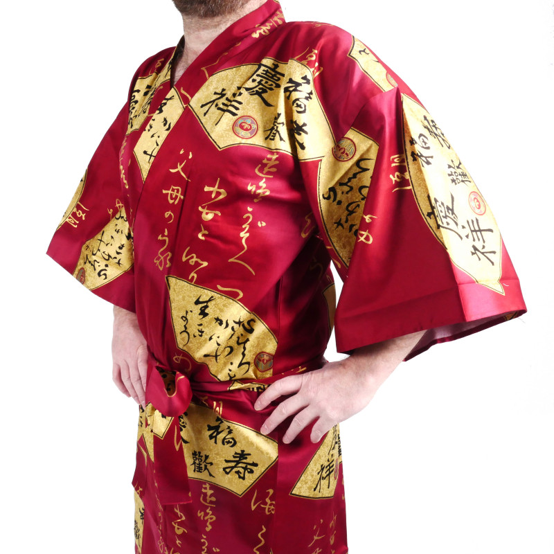 happi kimono giapponese in cotone, SENSU, fan d'oro