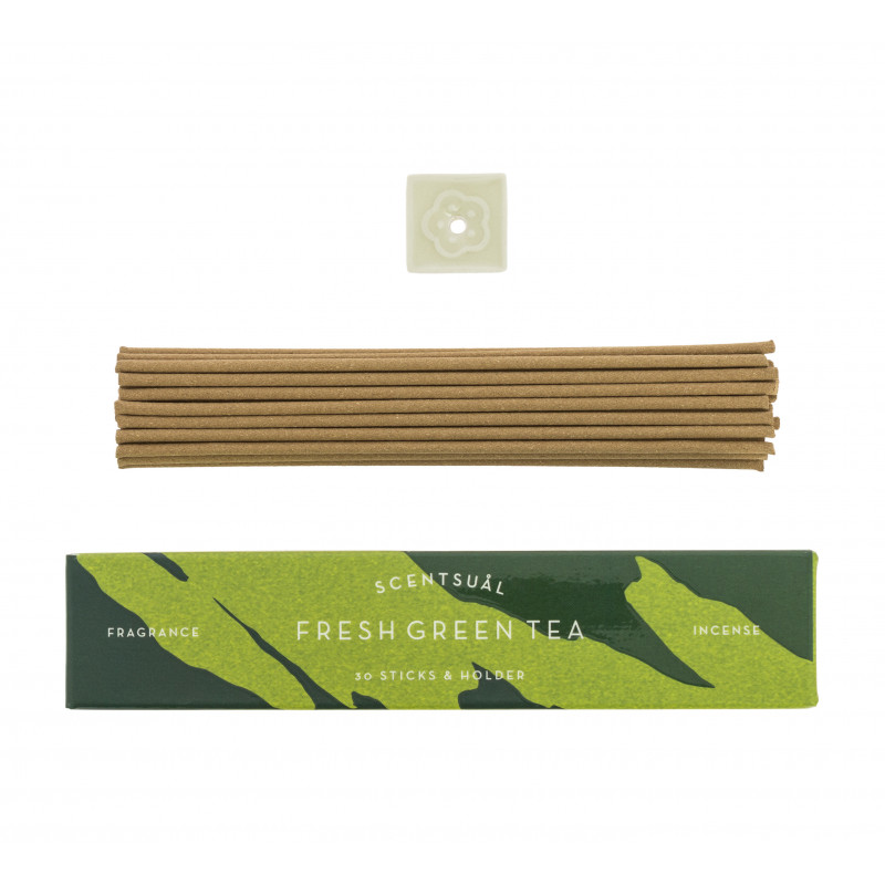 Box of 30 incense sticks with incense holder, SCENTSUAL FRESH GREEN TEA, Green Tea