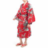 happi kimono traditionnel japonais rouge en coton pivoine et cerisier pour femme