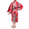 happi kimono traditionnel japonais rouge en coton pivoine et cerisier pour femme